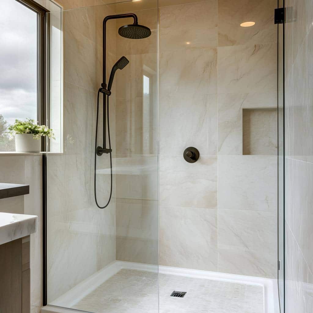 Douche installée dans une salle de bain à la place d'une douche