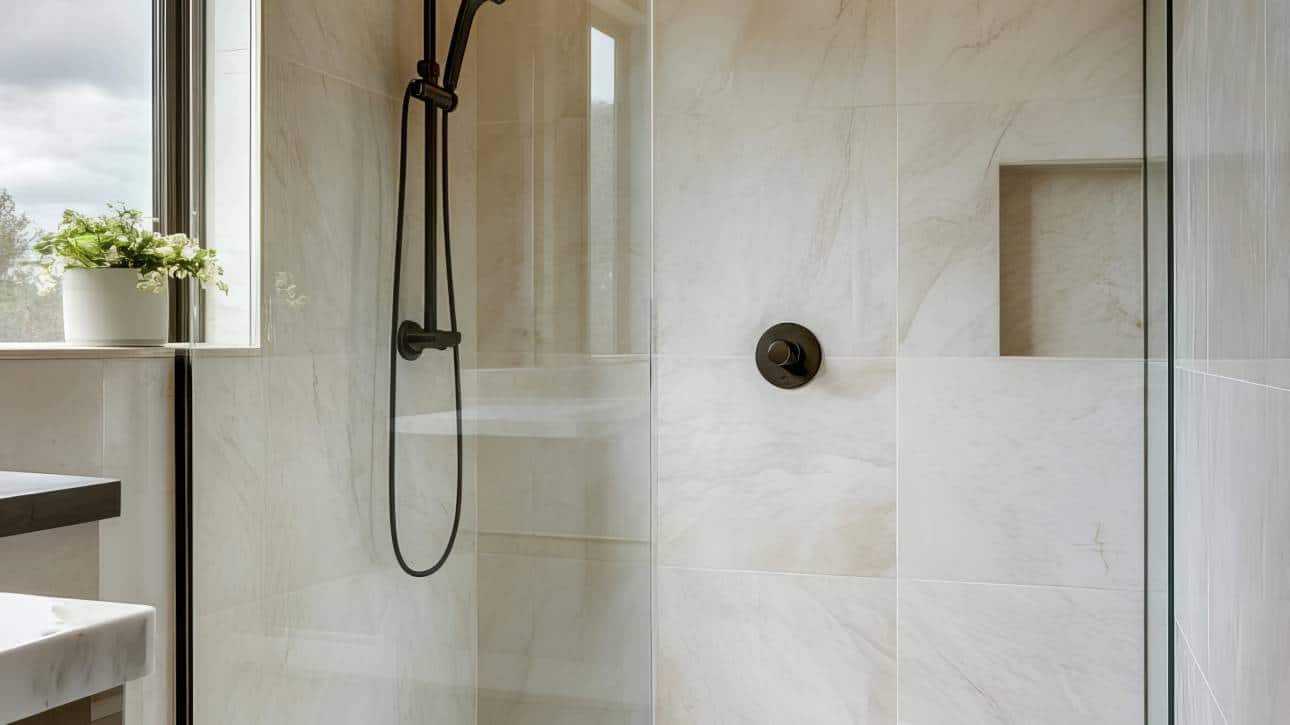 Douche installée dans une salle de bain à la place d'une douche
