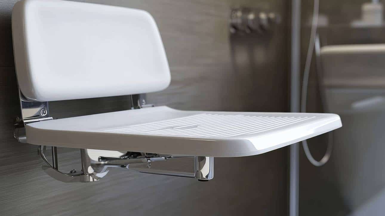 Siège rabattable dans une douche sécurisée